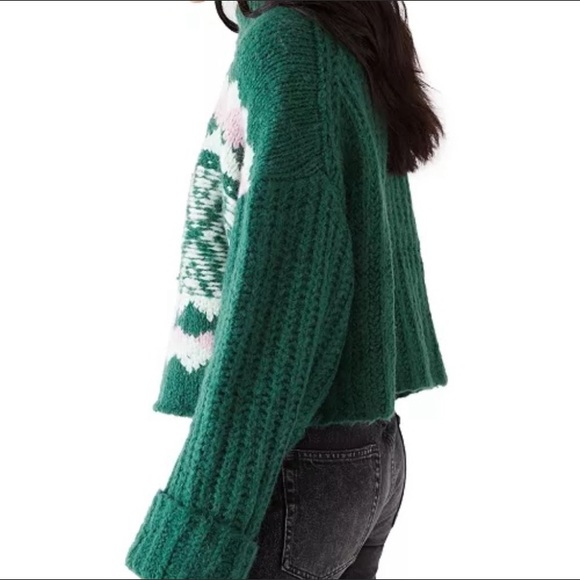 Free People Chunky Sweater In Spearmint Pine Combo New With Tags - Picture 4 of 11